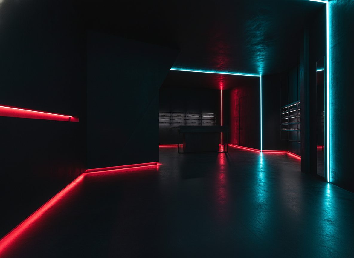 Hot Optic interior — black architectural space with neon accents.